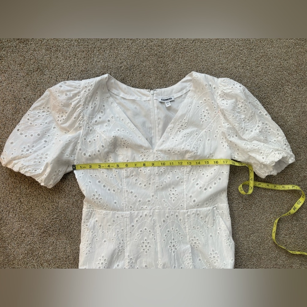 Express Eyelet Lace Puff Sleeve Romper White Size Large - Picture 8 of 14